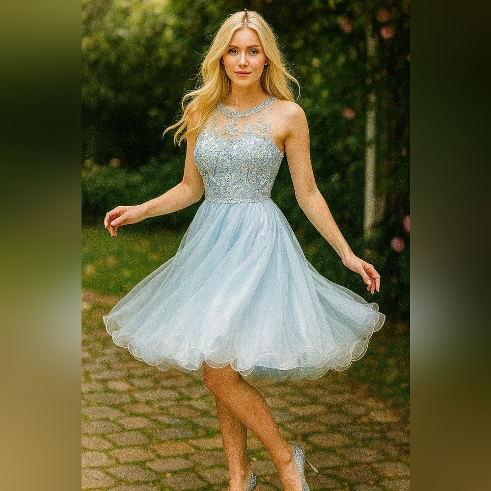 Source Unknown Light Blue Tulle Prom Dress